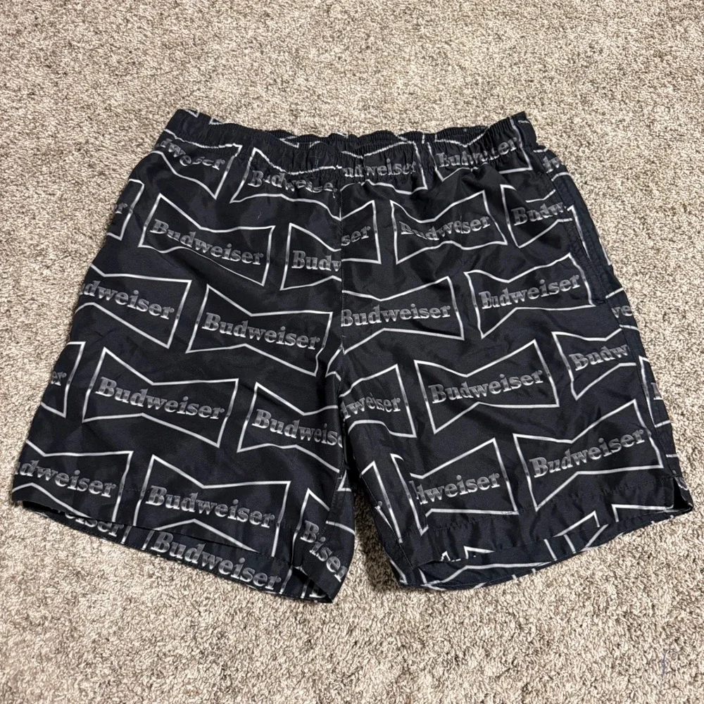 Budweiser PacSun Mens Black All Over Beer Logo Swim Trunks Board Shorts Medium M